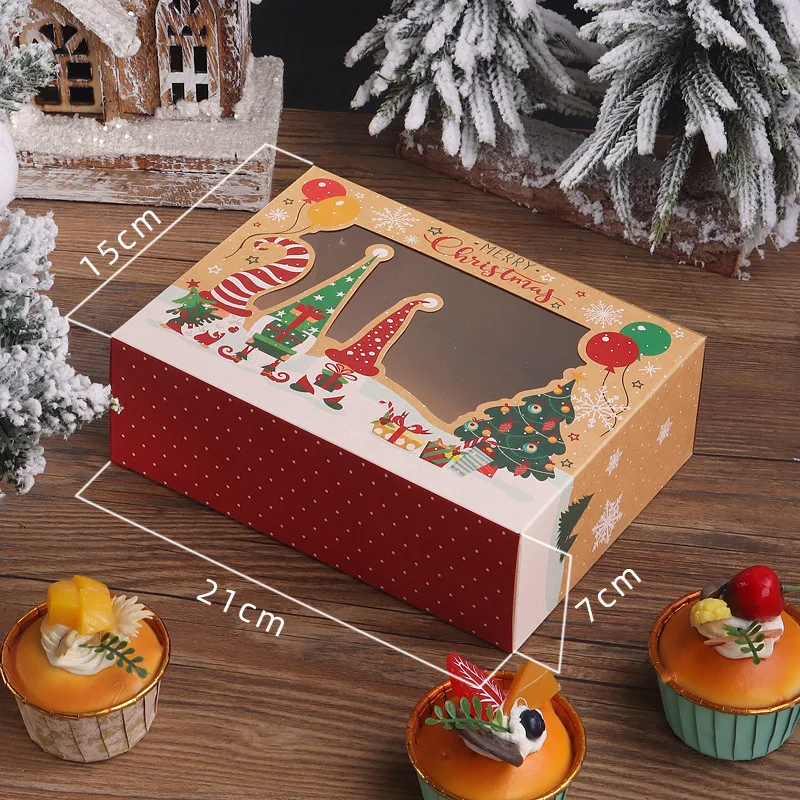 100Pcs Christmas Candy Gift Box With Window Kraft Paper Gingerbread Cookies Favor Gift Packaging Boxes Merry Xmas Party Supplies