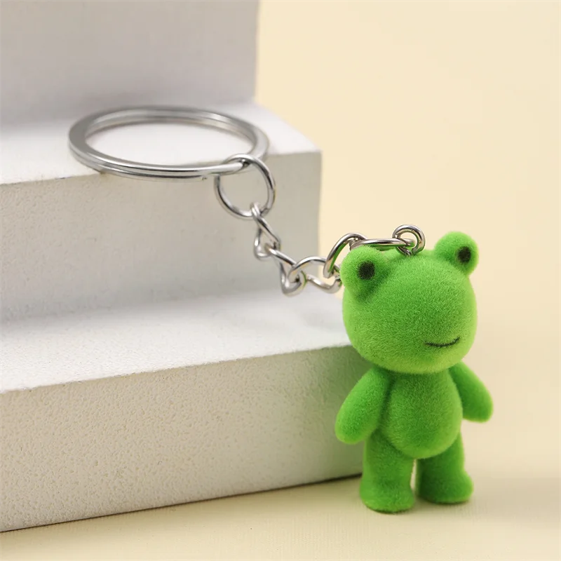 Cute 3D Flocking Frog Keychain Flocked Little Frog Couple Mobile Phone Pendant Car Keyring Earphone Backpack Charms Bag Decor