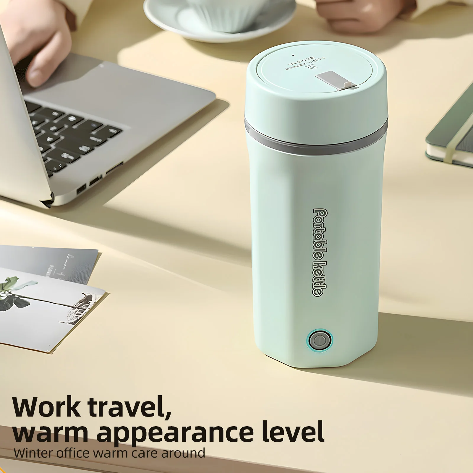 Chaleira elétrica portátil 500ml 300W Chaleira de viagem de aço inoxidável Aquecedor de água de ebulição rápida Isolamento de parede dupla à prova de vazamento