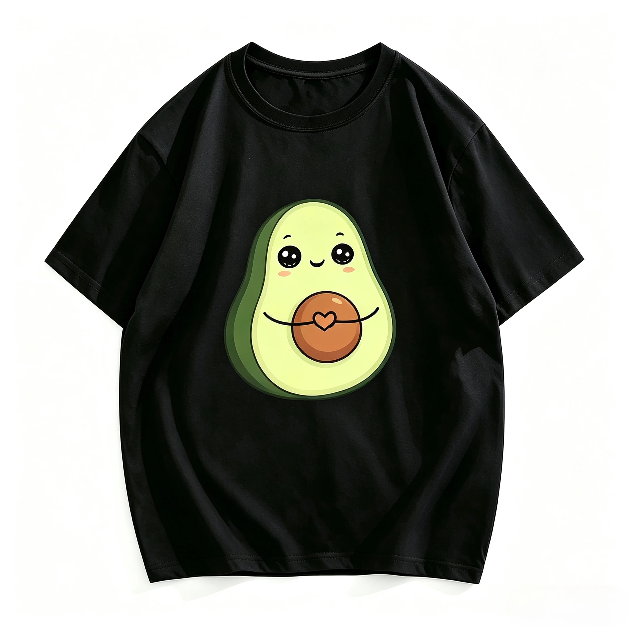 100% Cotton Women T-Shirt Cute Cartoon Avocado With Heart Print Summer O Neck Short Sleeve Casual Kawaii Graphic Ladies Tops