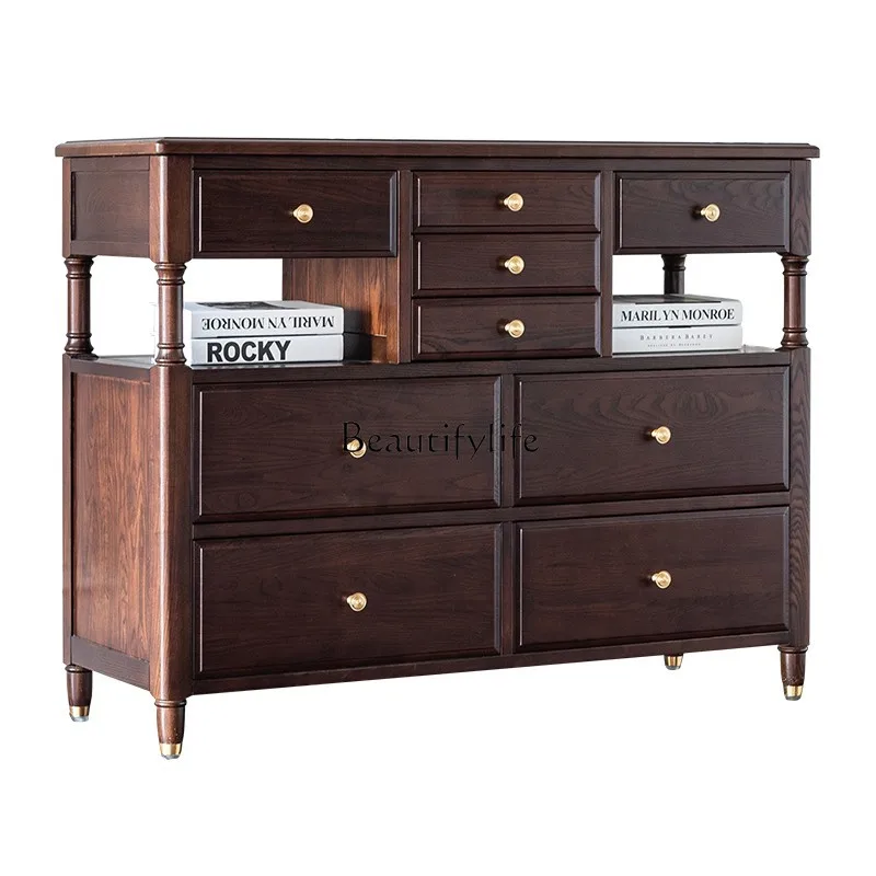 

Drawer Side Cabinet Bedroom Italian Light Luxury Roman Column Modern American Solid Wood Water-Based Paint