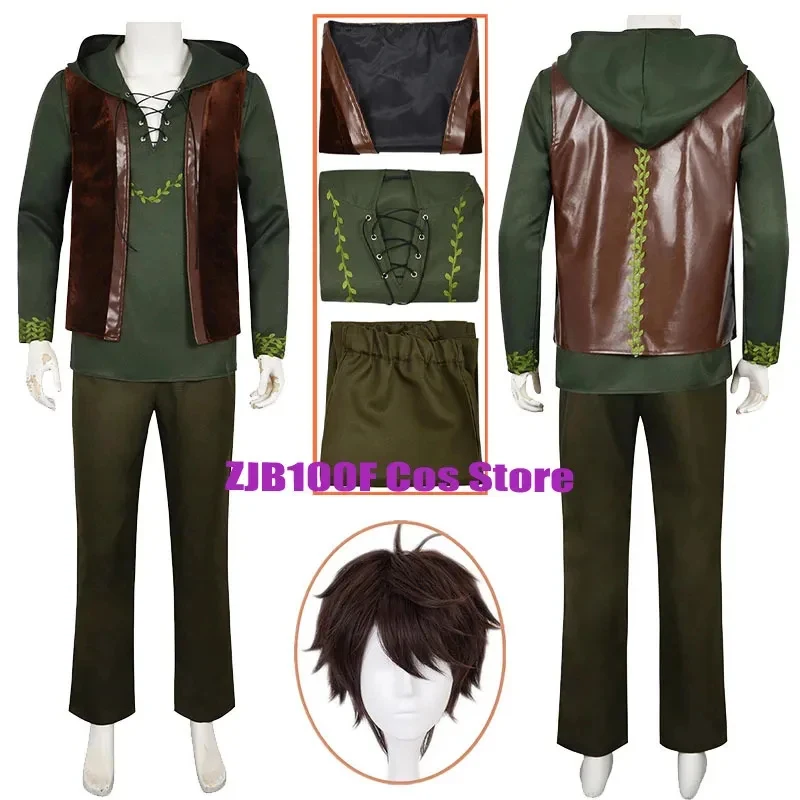 w,3;f'5\b/Anime Hiccup Cosplay Costume Man Green T Shirt Pant Brown Vest Wig Suit Halloween Role Play Dragon Ou6;h\b.8'k/ view 4