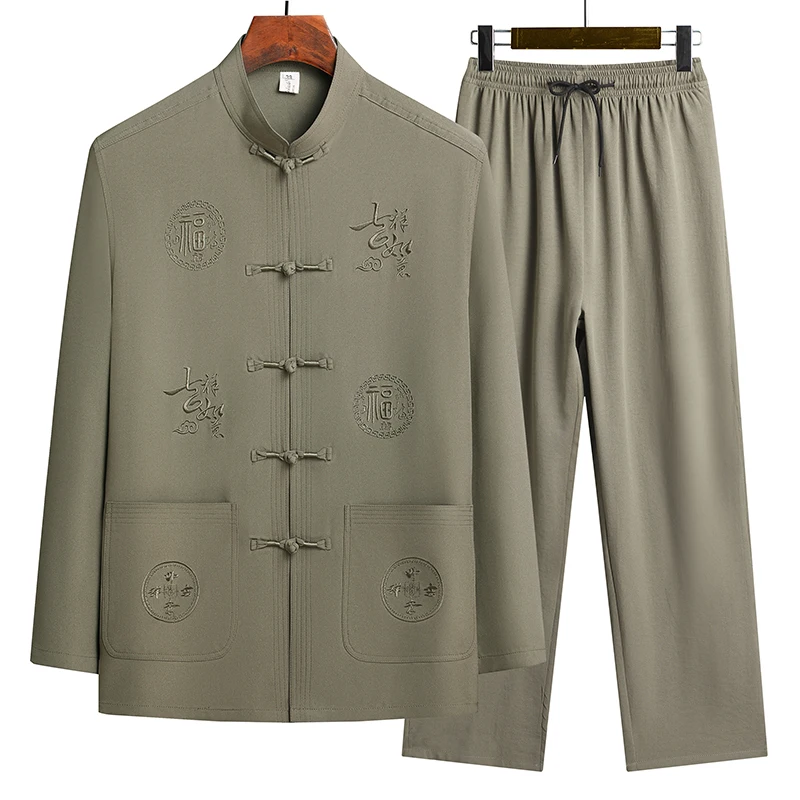 

(Shirt + Trousers) 2026 spring Fashion Men Shirt Men's Chinese style Sets High Quality Casual Shirts Two Piece Size M-4xl