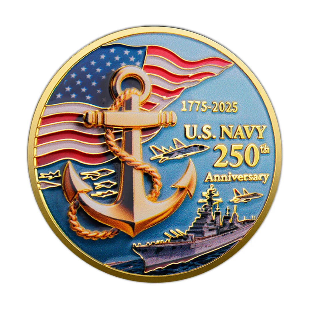 America Navy 250th Anniversary Collectible Coin Gold Plated U.S. Navy 1775-2025 Souvenir Coin