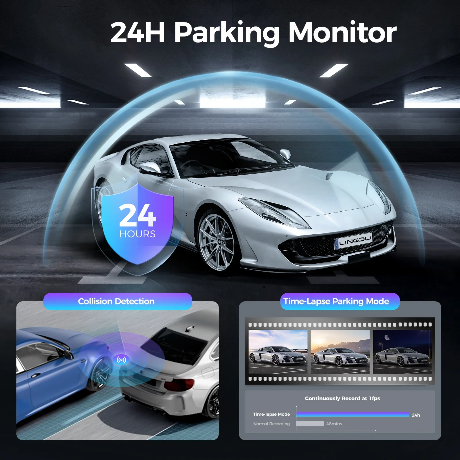 Dash Cam D100 3K Dash Car Camera Built-in GPS Wi-Fi 24H Parking Motion Car Camera Car DVR EN Voice Control