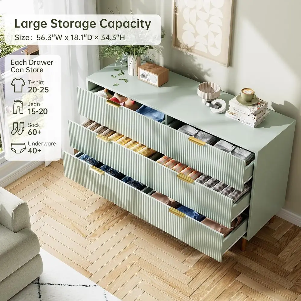 Komoda DAFIFY z 6 szufladami, nowoczesna, do sypialni, złote uchwyty, duże szuflady, drewniany organizer do przechowywania do salonu, przedpokoju, holu.