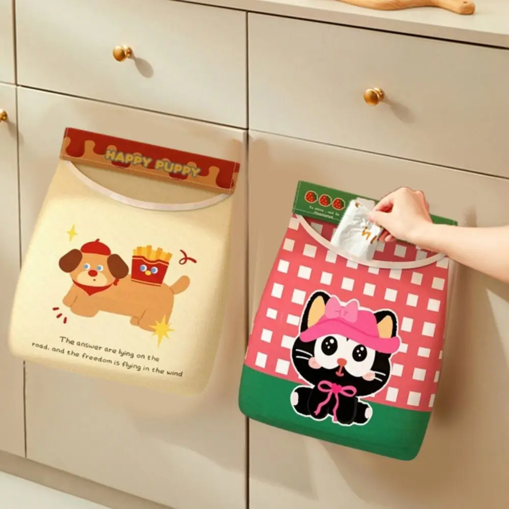 

2Pcs Wall Mounted Garbage Bag Storage Bag Large Capacity Reusable Cartoon Storage Bag Self Adhesive Underwear Socks Storage Bag