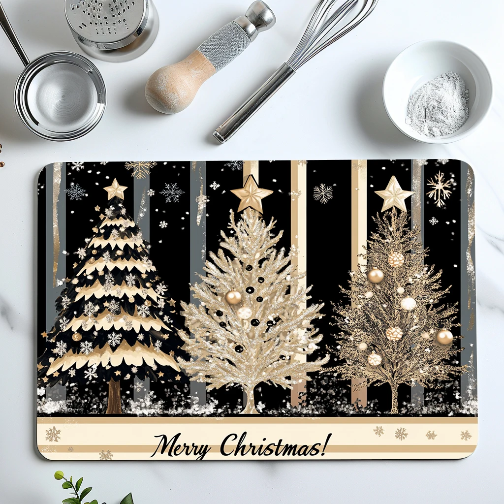 1pc Drying Mat Christmas Tree Stars Snow Lines Non-Slip Absorbent Mat Tableware Kitchen Counter Drain Mats Placemats for Table