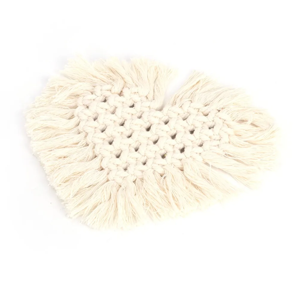 4Pcs Cotton Thread Cotton Cup Coaster Light Weight Heart Shape Heat Insulated Pad Practical Flexible Rope Woven Coaster