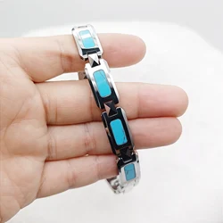 Luxury Blue Turquoises Real Tungsten Carbide Bracelet For Men and Women Magnet Stone Fashion Jewelry Men's Bracelets Never Fade