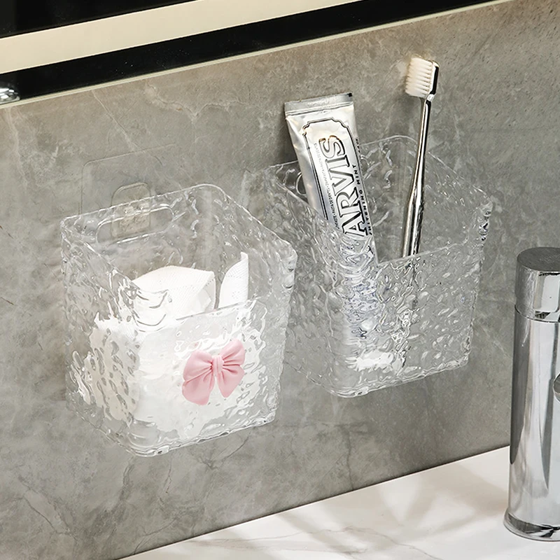 1 PCS Punch-Free Toothpaste Holder Wall Mounted Makeup Brush Organizer Storage Rack Bathroom Storage Box Drain Box Toilet Rack image 2