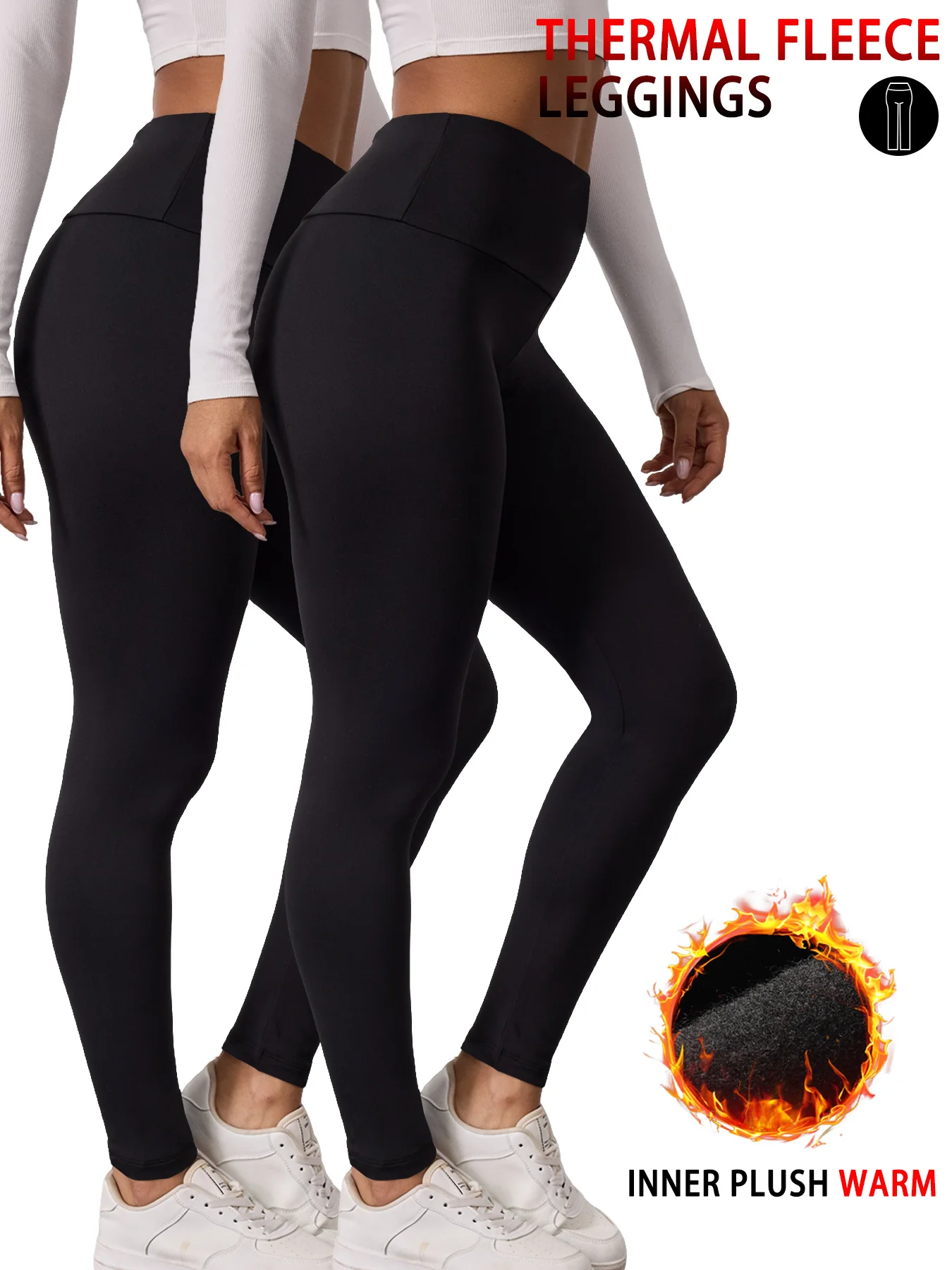 

2 PACK leggings for women featuring fleece lining and high waist design. Perfect for winter running and outdoor workout comfort