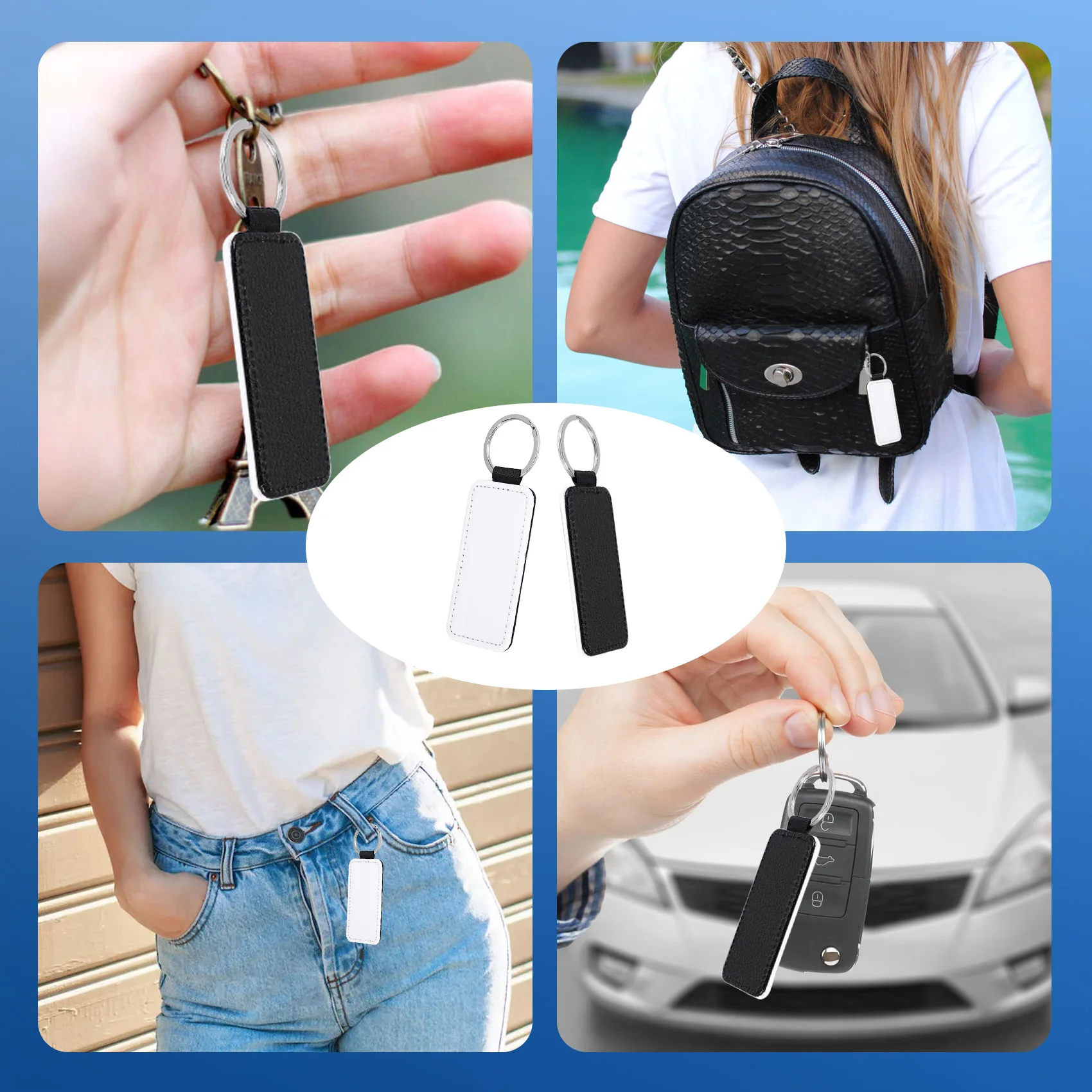 

BVBV 10Pcs Leather Keychain Blank Rectangle MDF Keychain Sublimation Heat Transfer Keychain Kit Jewelry Making