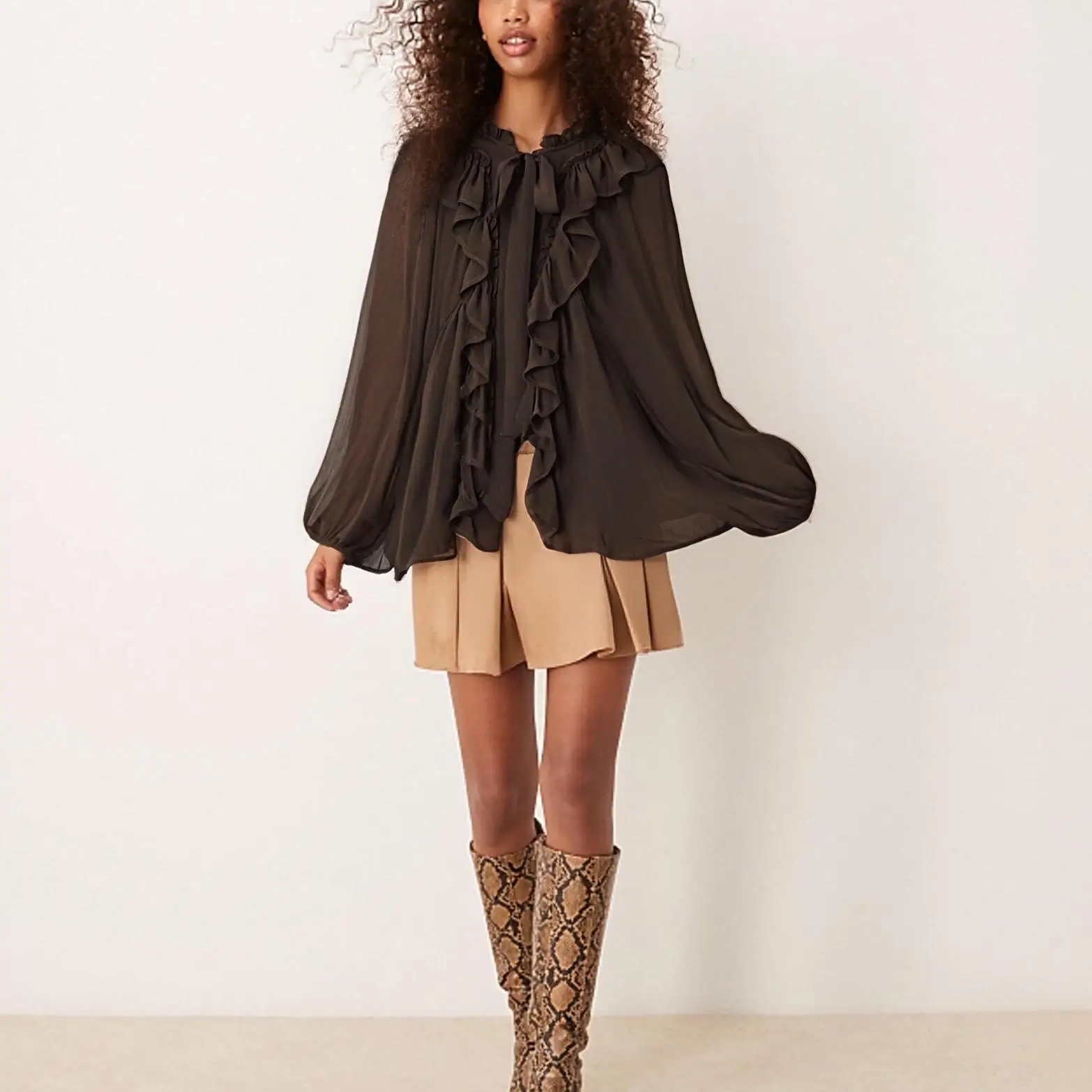 

2025 Autumn New European and American Style Fashion Women's Layered Decorative Draped Shirt