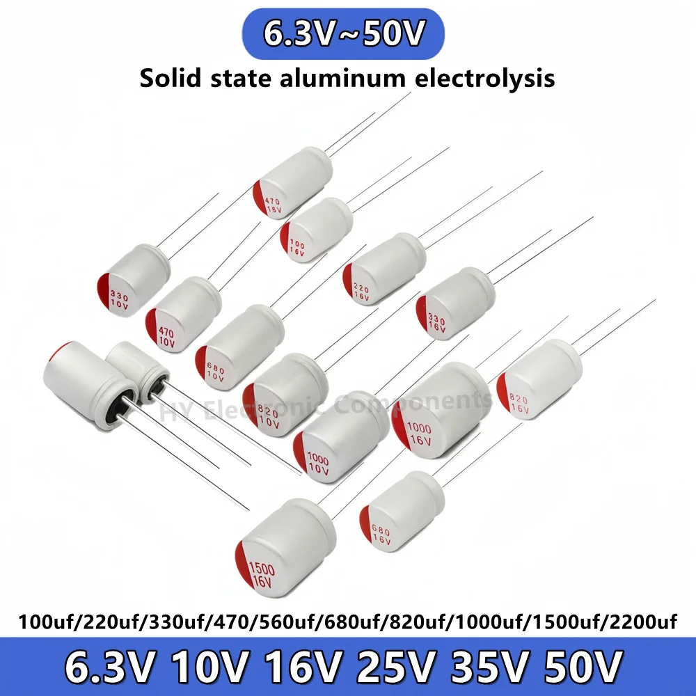 10PCS DIP Solid State Capacitor 6.3v 10v 16v 25v 35v 50V 100uf 220uf 330uf 470uf 560uf 680uf 820uf 1000uf 1500uf 2200uf