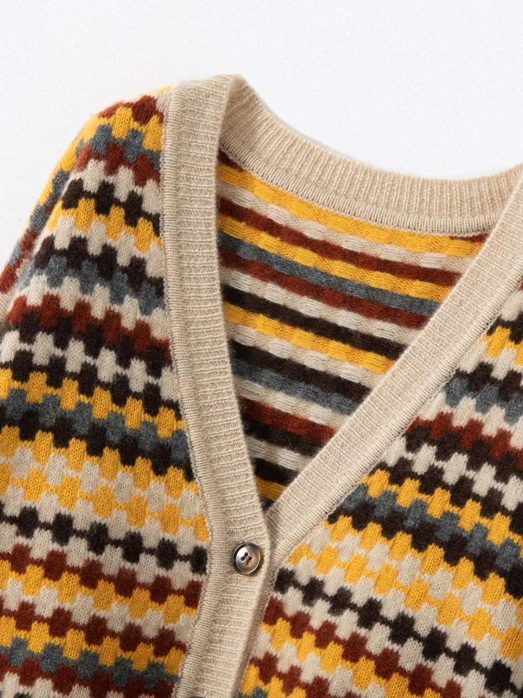 Women Cashmere Cardigan V-neck Multi Colored Sweater Autumn Winter Loose Thick Long Sleeve Grace Soft 100% Cashmere Knitwear Top image 2