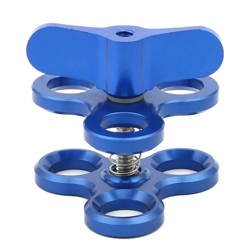 

2X Ball Clamp 3 Holes Diving Lights Arm Ball Butterfly Clip Mount Bracket For Action Camera Flashlight Tripod,Blue