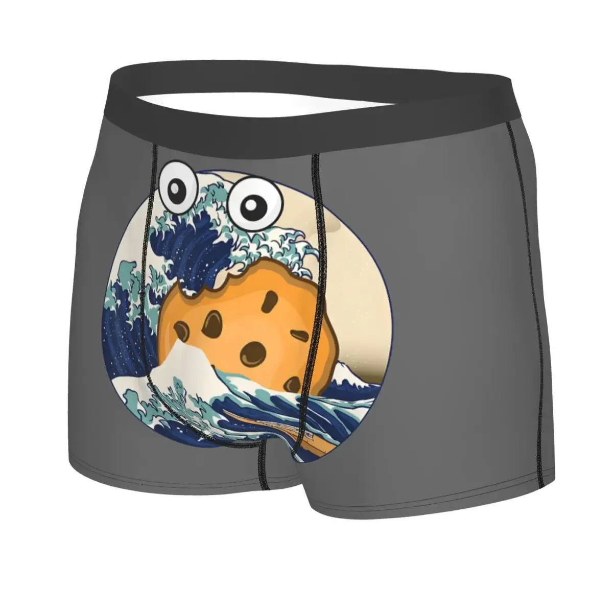 Custom Funy Great Wave Eating Cookie Underwear Men Breathable Boxer Briefs Shorts Panties Soft Underpants For Homme