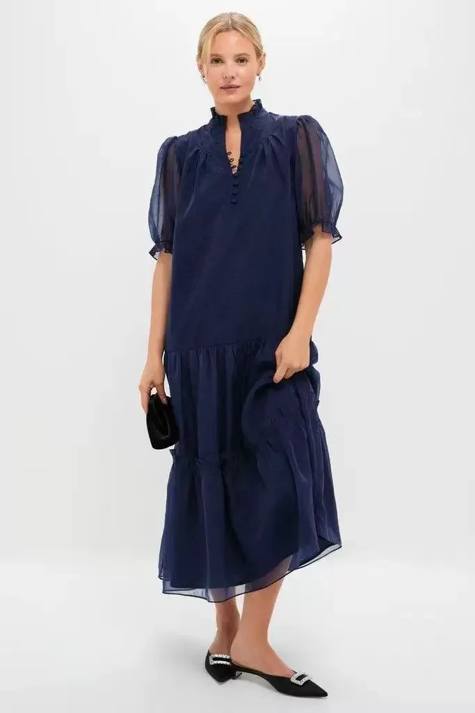 Foreign Trade Spain Original Single Splicing Dress Embroidered Medium length Fashion New Product – Detail 4