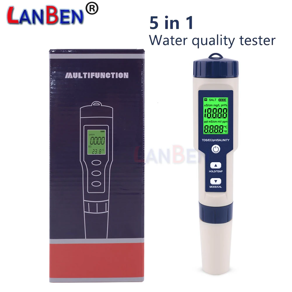 

5 in 1 Digital Water Quality Detector PH/EC/TDS/Salinity/Temperature Testing Meter Multi-Function Water Quality Tester Monitor