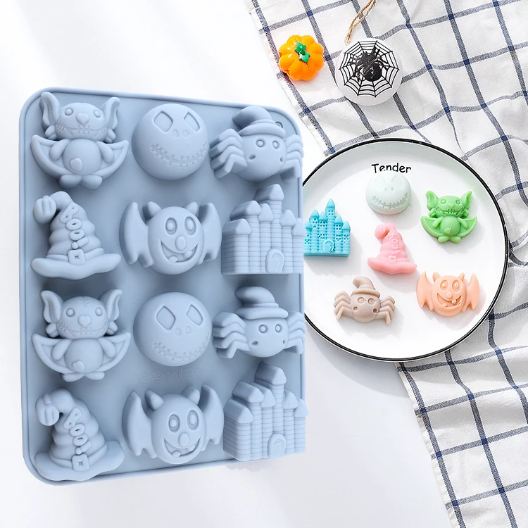 Halloween-Themed Silicone Baking Molds: Featuring Three-Dimensional Shapes Such as Bats, Pumpkin Lanterns, Spiders, Witch Hats, and Haunted Houses, Suitable for Making Chocolates, Candies, Puddings, Cookies, Cupcake or Cake Decorations Made from Food-Grade Silicone, It Has a Wide Temperature Range, Is Easy to Demold, and Is Dishwasher Safe, Making It an Ideal Tool for Holiday Parties and Creative Desserts. – Detail 4