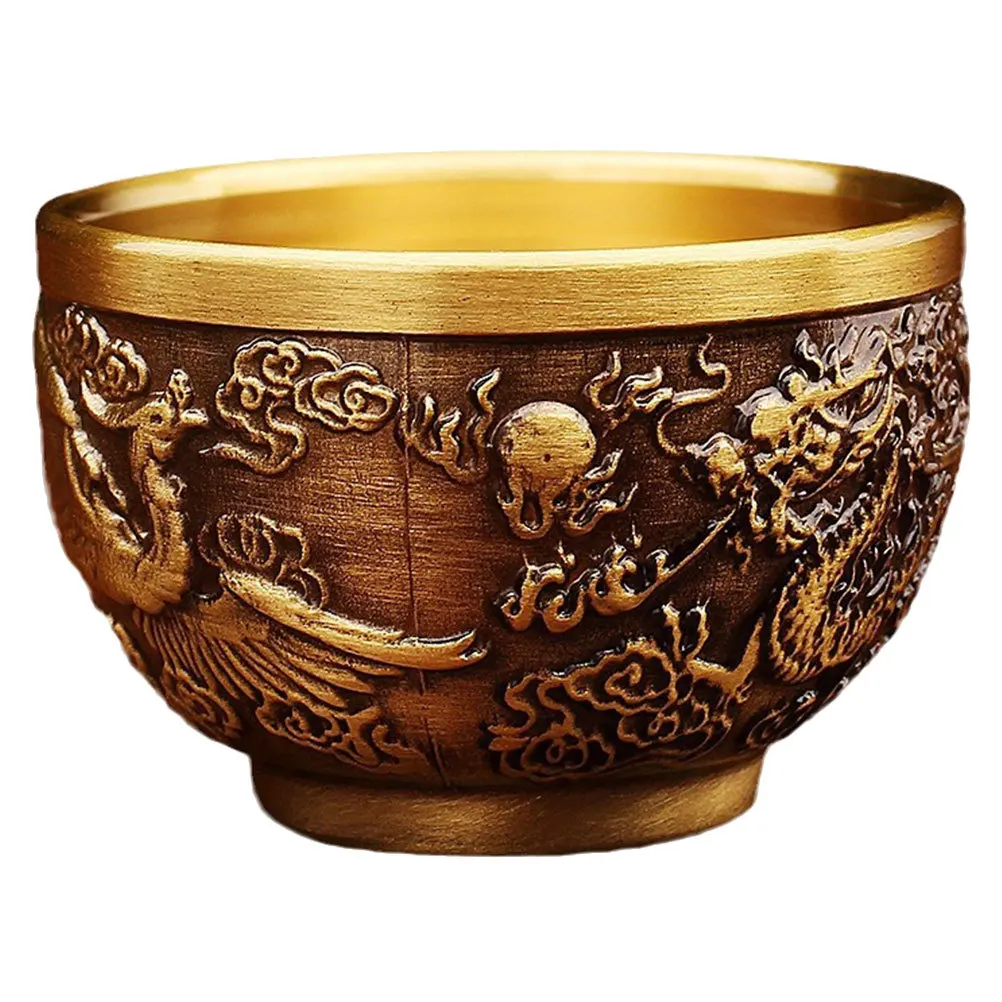 

Brass Tea Cup Dragon Engraved Vintage Metal Goblet For Tea Coffee Whiskey Chinese Style Retro Drinking Vessel