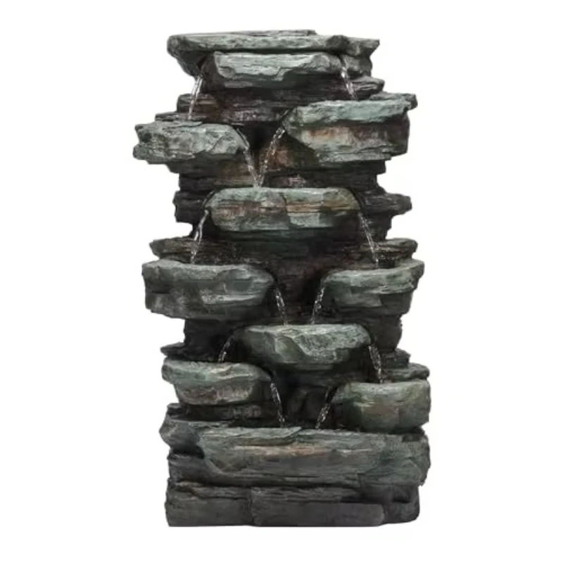 Outdoor Floor with Light Emitting Diode Multilayer Cascading Rock Garden Fountain