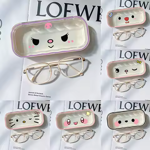New Sanrio Hello Kitty Glasses Case Kuromi Storage Box Anime Kawaii Cartoon Transparent Sunglasses Protective Case Gift For Girl