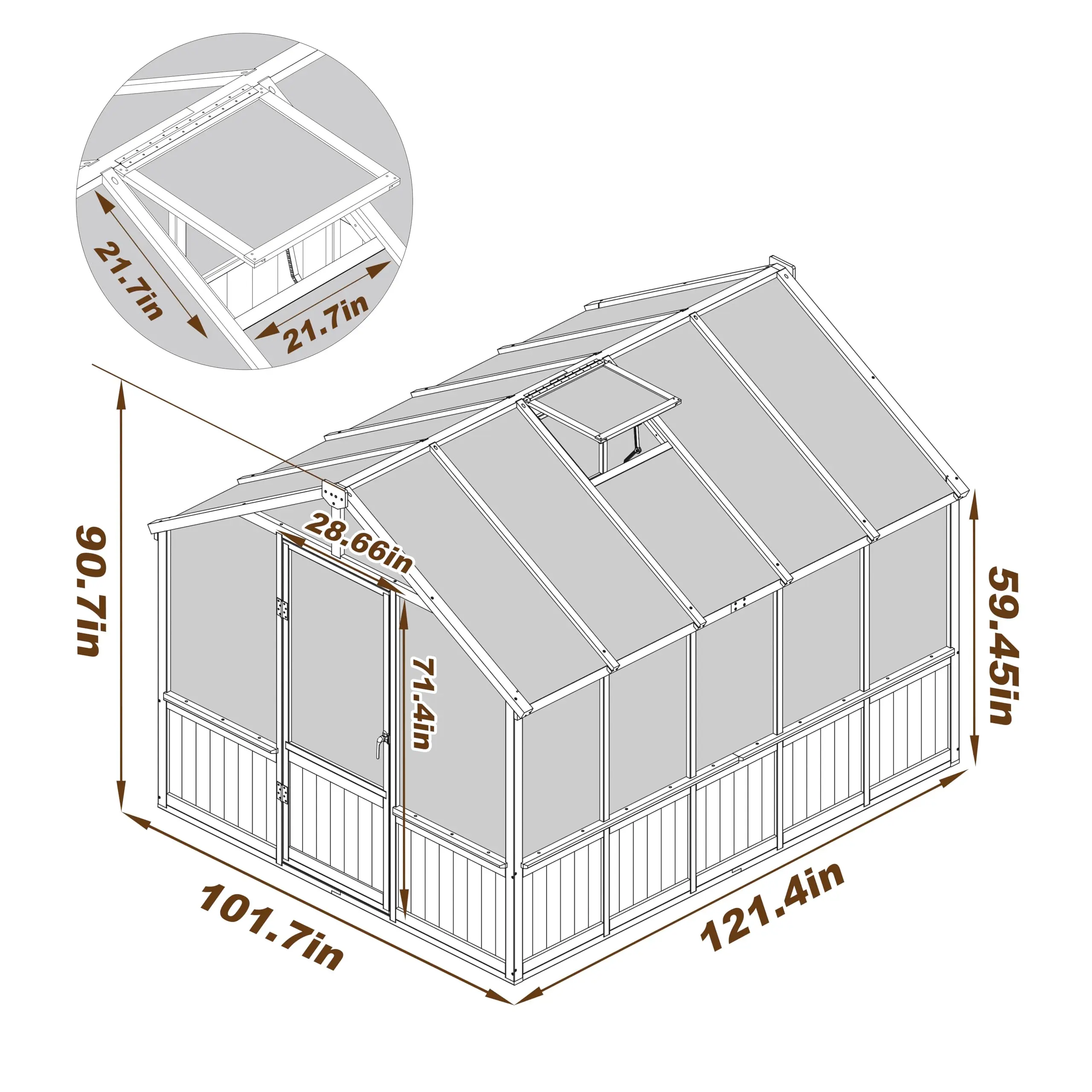 8x10FT Greenhouses for Outdoors, Walk-in Wooden Greenhouse with Cedar Frame & Adjustable Vent, Garden Green House with