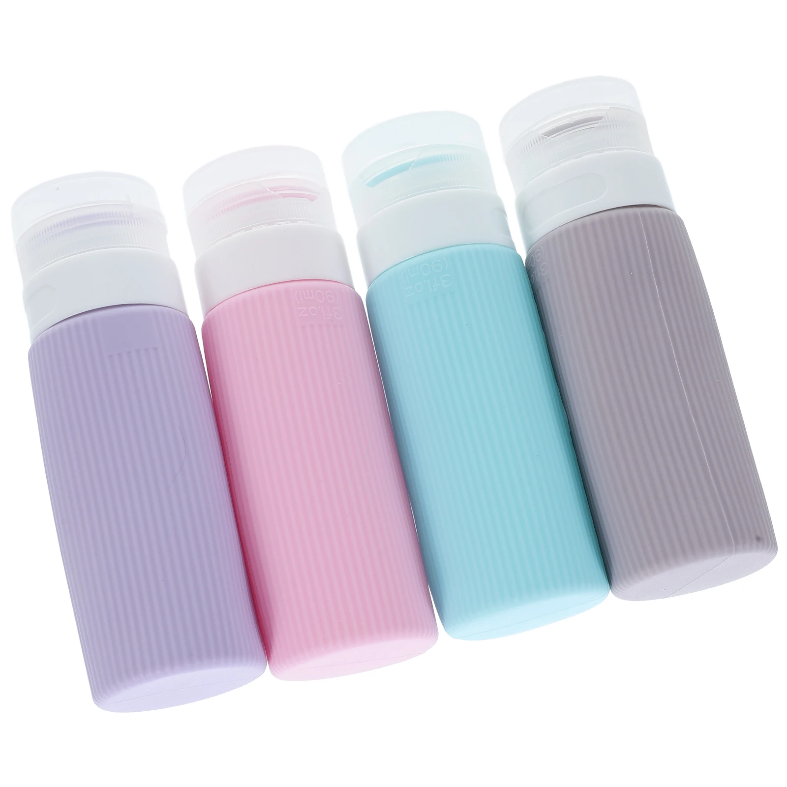 

4 Pcs 90ml Silicone Lotion Bottle Set Travel Toiletries Containers Reusable Flip Cap Multicolor Skincare Bottles Shampoo Liquid