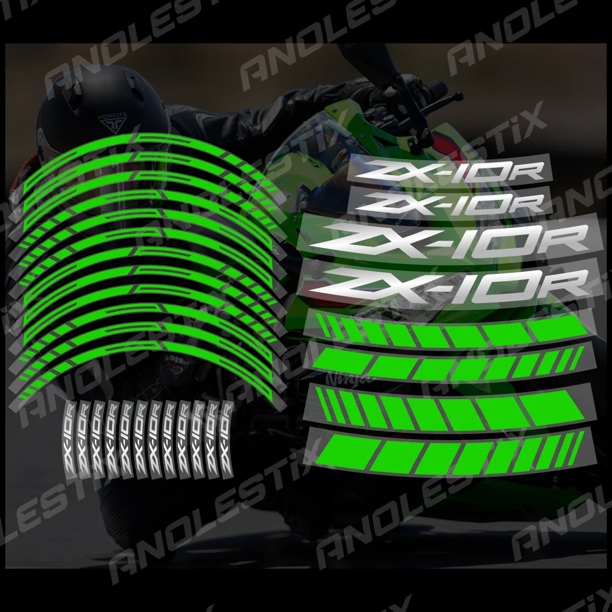 AnoleStix-Etiqueta reflexiva da roda da motocicleta, Hub Decal, Rim Stripe Tape para ZX-10R, ZX10R