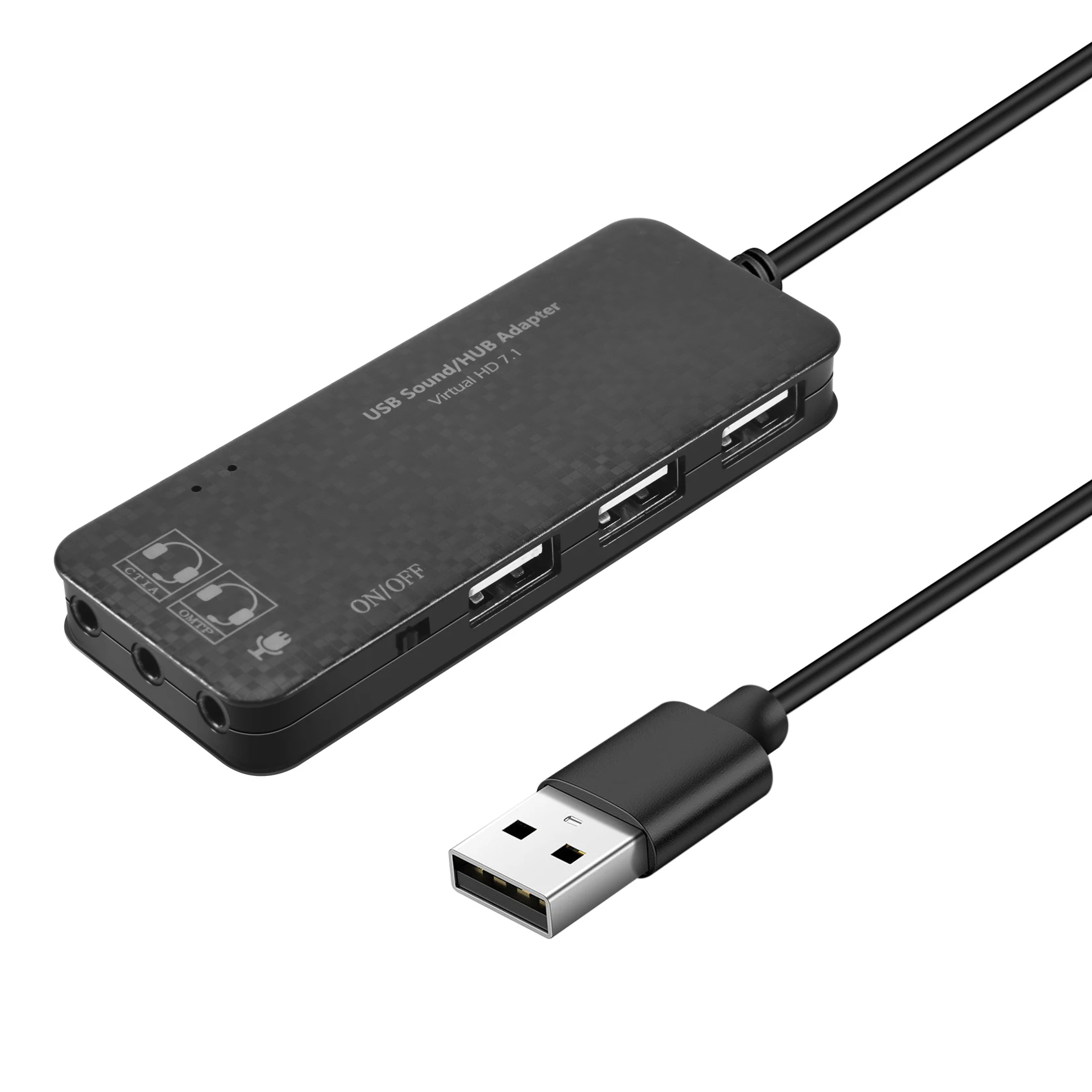 بطاقة صوت خارجية للكمبيوتر الشخصي ، محور USB ، سماعة رأس ، محول ميكروفون ، 3 منافذ ، 7.1Ch