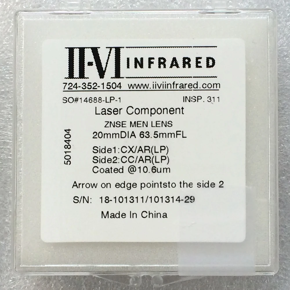 II-VI Infrared Laser Component ZNSE MEN LENS Co2 Laser Machine Part 20mm Diameter 50.8mm/63.5mm/101.6mm High-Accuracy 10600nm
