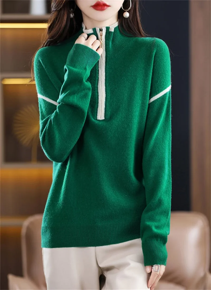 セーター プルオーバー レディース 春秋 2026 新作 ジッパー付き インナー ショート丈 人気 プレミアムセーター 女性用 トップス