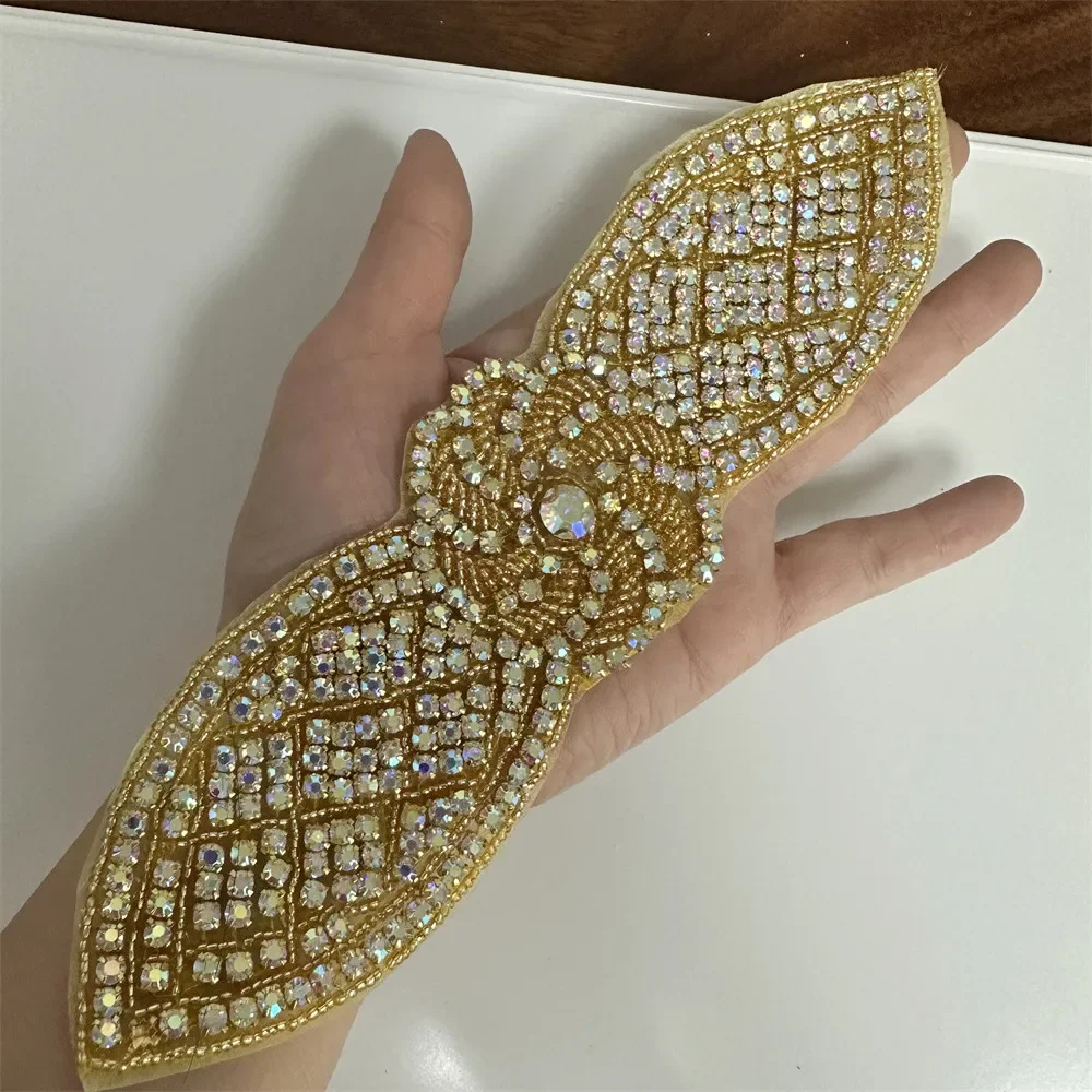 2PCS Rhinestone crystal applique glass patch decoration DIY Iron on bridal headwear wedding shoe clothes accessories