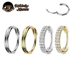ASTM F136 Titanium 16G Double Layered Zircon Nose Clicker Segment Clicker Ring Helix Cartilage Nose Ring Piercing Body Jewelry