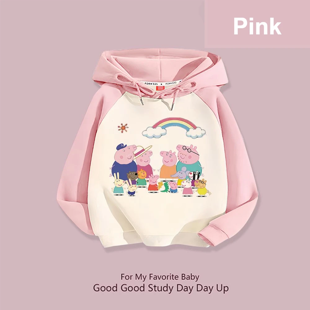 Pig Children Pure Cotton Conventional Style Hoodie Autumn and Winter Cartoon Color Matching Top Coat