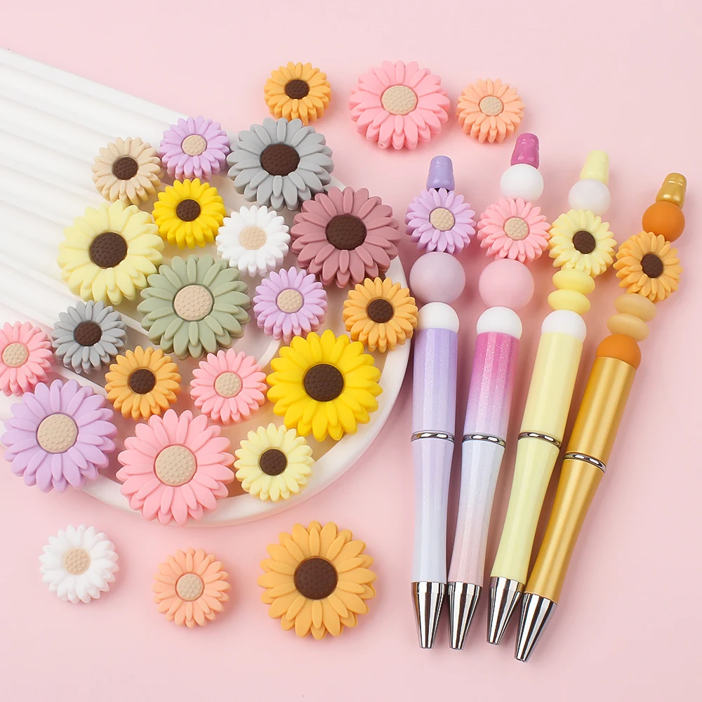 5/10Pcs Flower Silicone Bead 20/30mm Sunflower Focal Beads For Making Jewelry DIY Beaded Pen Keychain Handmade Accessories