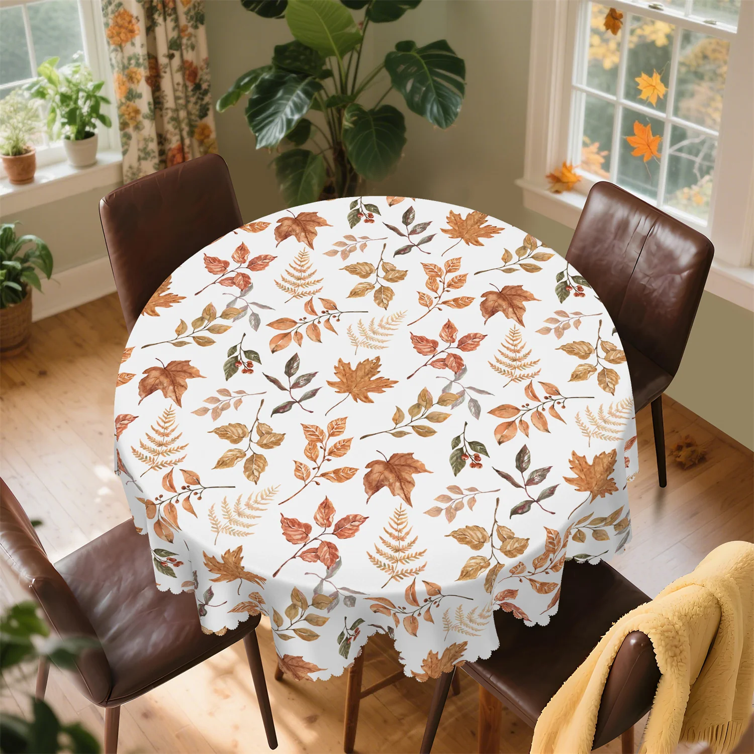 White background berry leaf autumn tablecloth, one pack, suitable for Thanksgiving kitchen table party decorationzyc