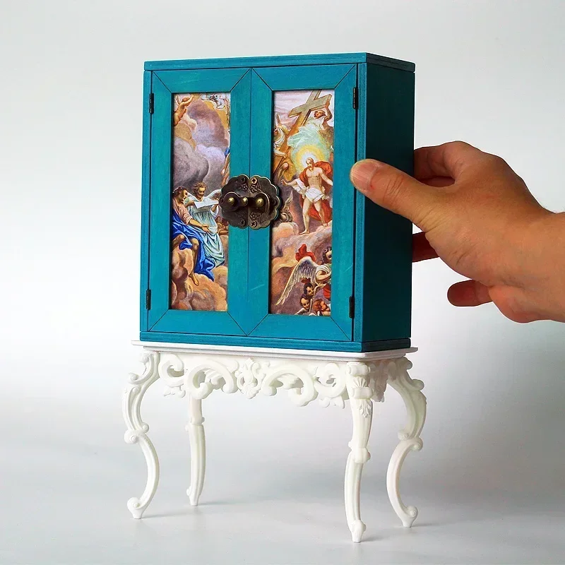 1：12 Miniature Dollhouse Furniture DIY Material Package doll Wine Cabinet Storage Jewelry 1：6Cabinet Dollhouse Background Board