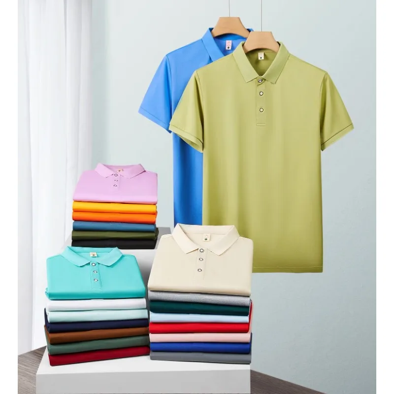 

Mens Polo Shirt And T Shirt Summer Short Sleeve Cool Feeling Ice Silk Business Casual Solid Color Collared Top