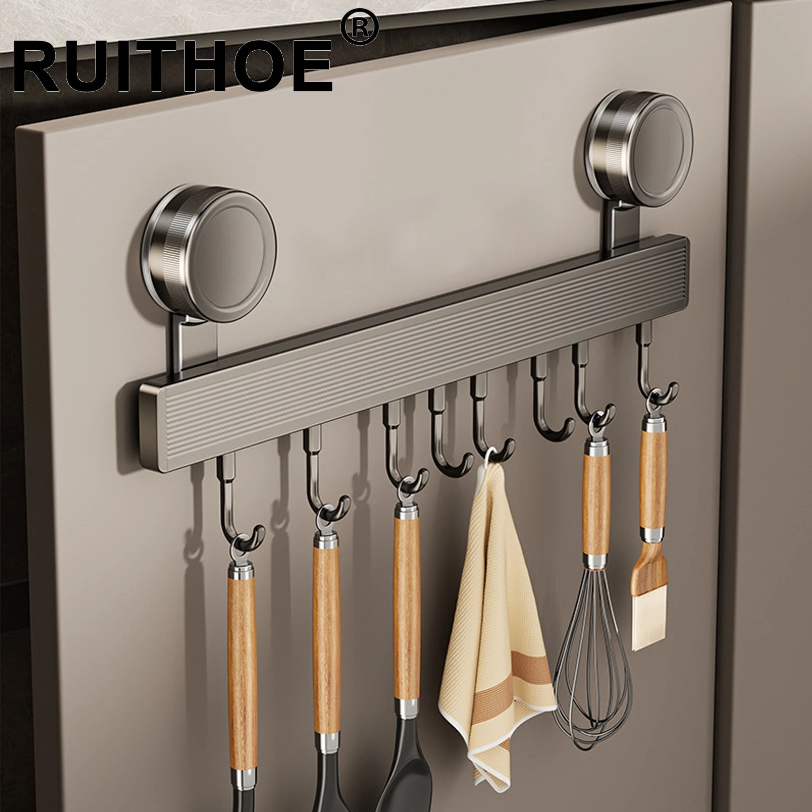 Multi-Purpose Suction Cup Hooks 6/8/10 Aluminum Bathroom Towel Rack Strong Load-Bearing White Grey Kitchen Storage Hook