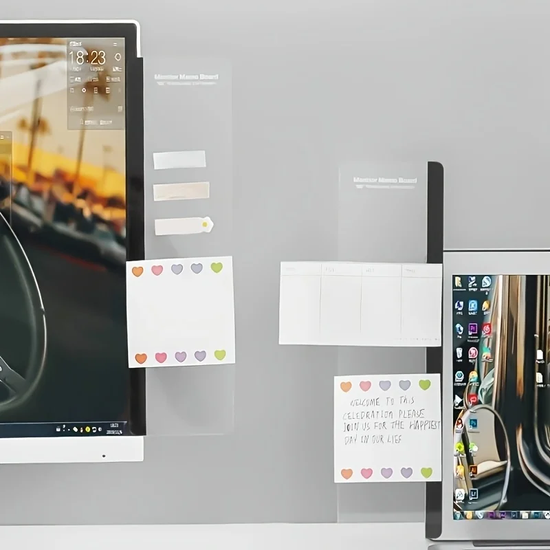 Transparent Acrylic Monitor Memo Board,Reusable Screen Side Sticky Note Holder, No Damage Screen, Office Desk To-Do List Planner