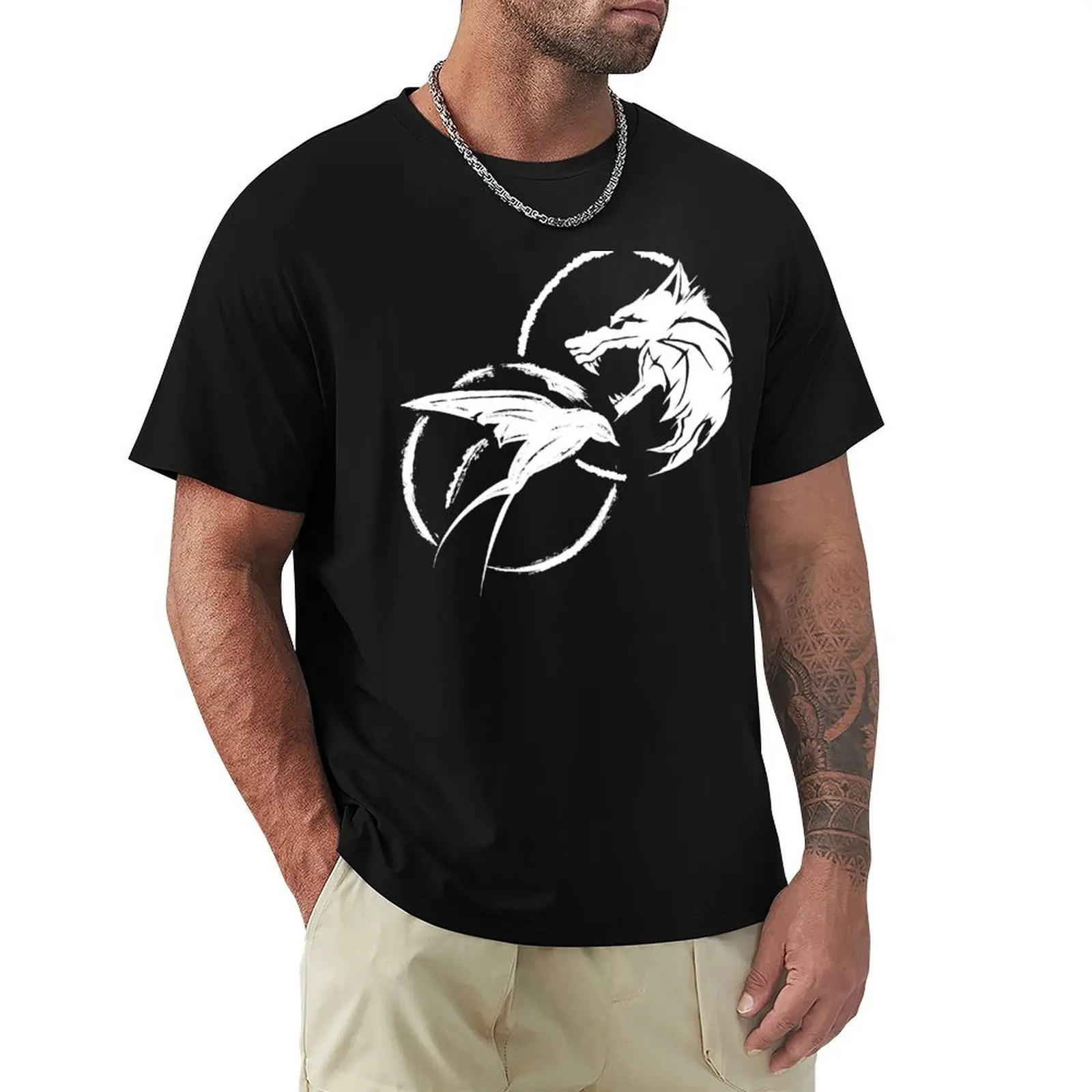 

White Wolf and Bird T-Shirt Soft Stretch Short Sleeve Top