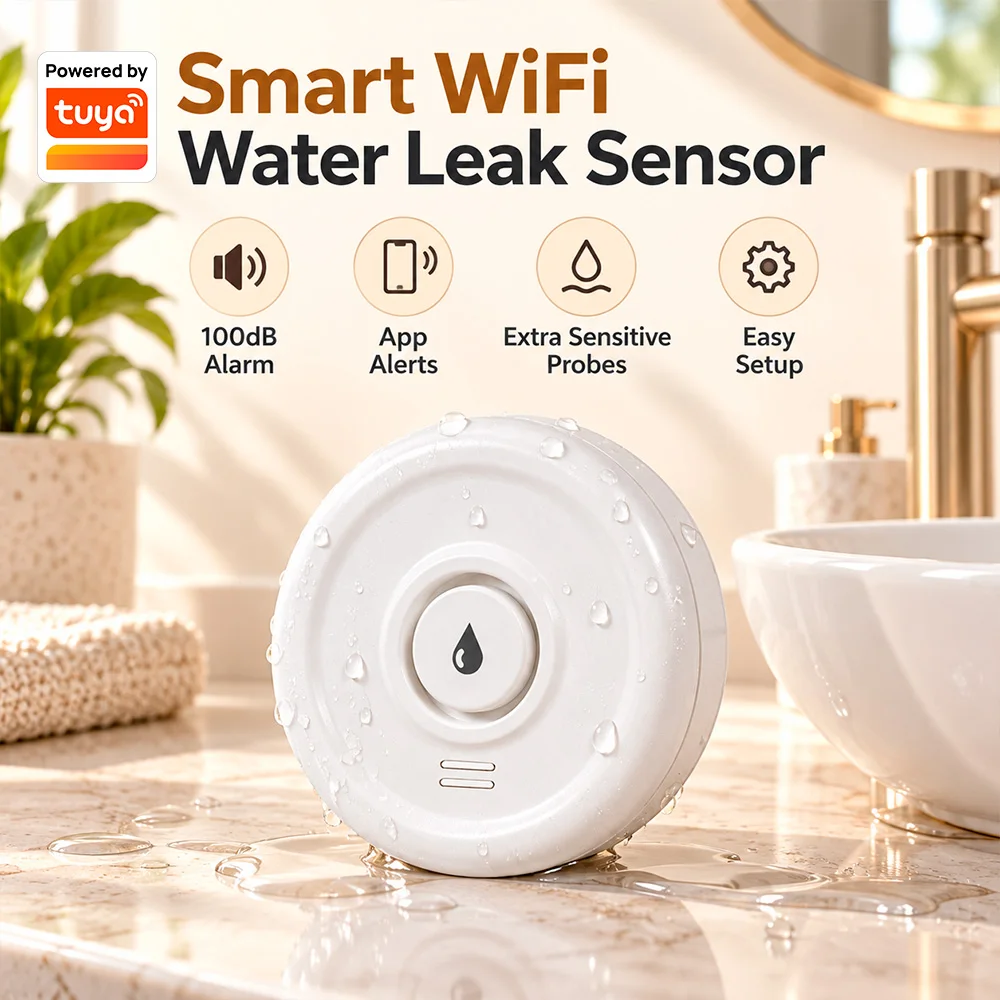 KERUI Leckagealarm-Detektor, kompatibel mit Tuya Smart WiFi, Tropfwasser-Leckagealarm, 100 dB, Flut-Sensor, Warnung bei niedrigem Batteriestand