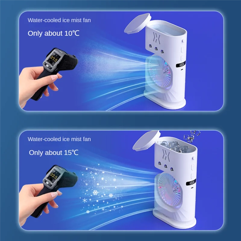 F-3C Portable Desktop Humidifier Air Conditioner Fan Household Small Air Cooler Fan Sprays Fan For Office 7 Color Lighting
