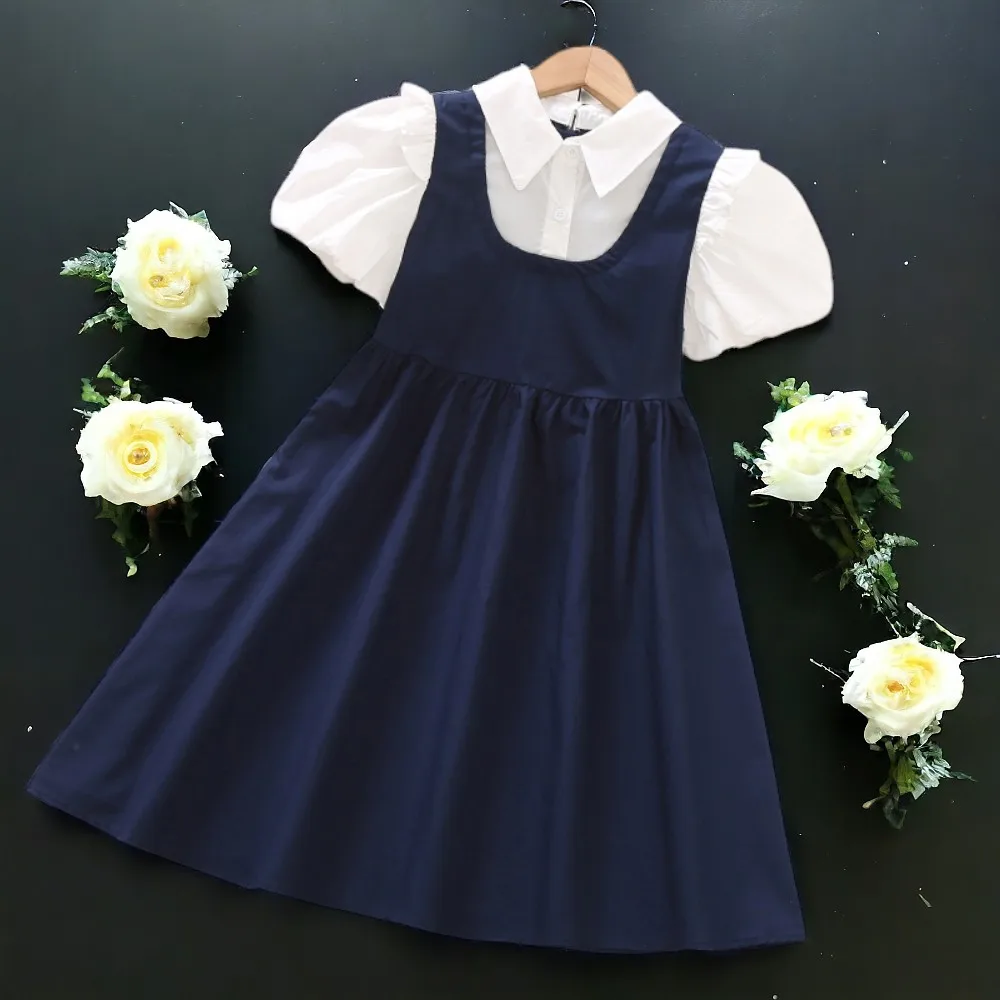 Abiti estivi per giovani ragazze abiti uniformi scolastiche Preppy adolescenti vestiti per bambini manica corta costumi per bambini 6 7 8 10 11 13