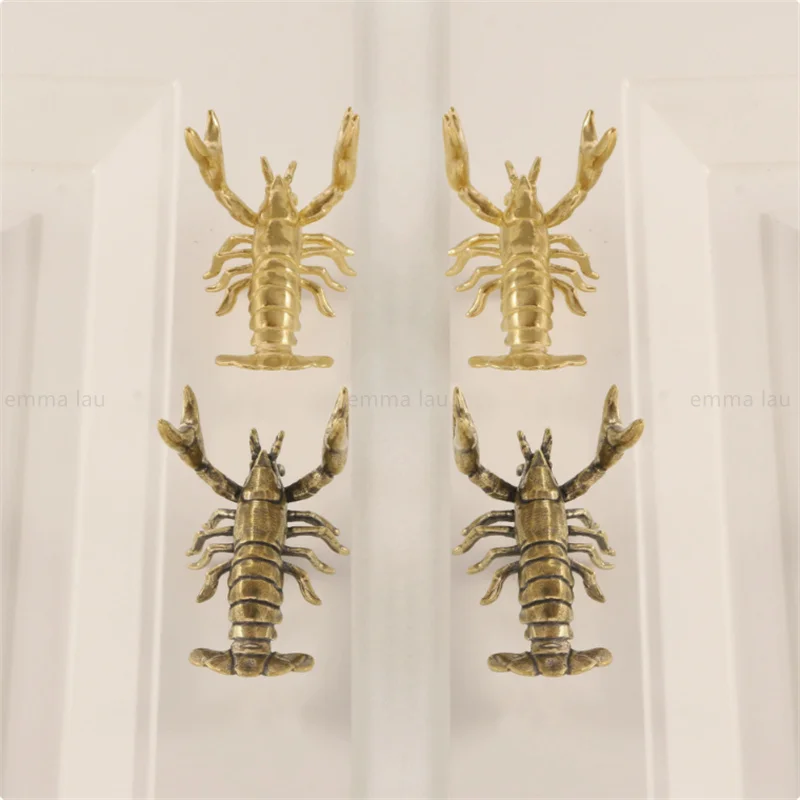 Gold Lobster Furniture Handle Door Knobs Brass Insect Handles For Kitchen Wine Cabinet Door Wardrobe Cupboard Drawer Pulls Diy