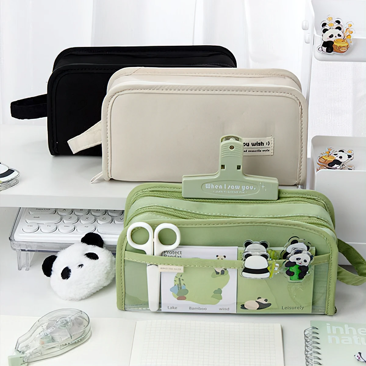 

Double-sided Pencil Bag Pen Case 5 Compartments Multi Pocket Handbag Storage Pouch for Stationery School A7686