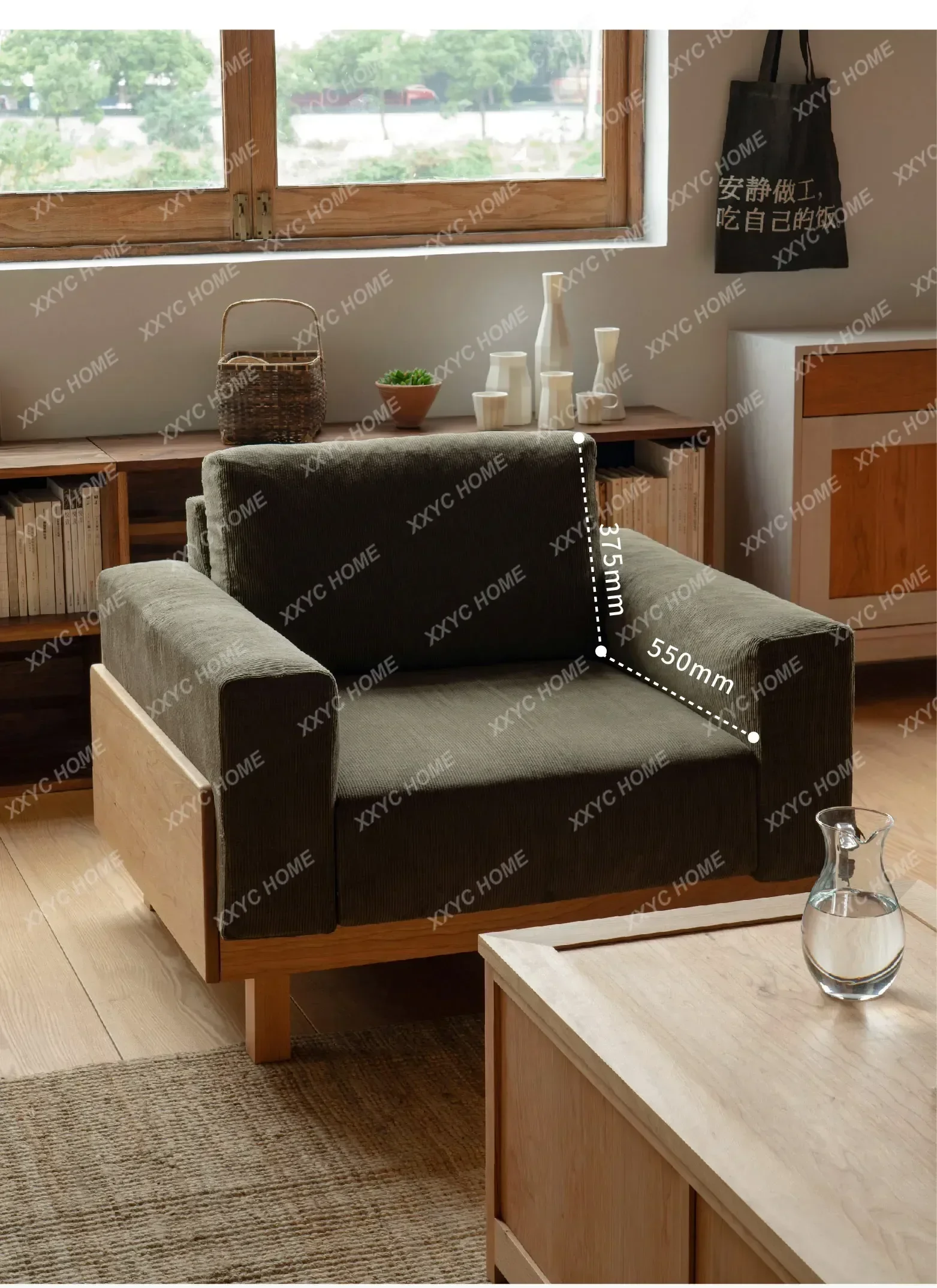 

A Cube sofa, small apartment living room fabric all solid wood simple modern style double sofa5556